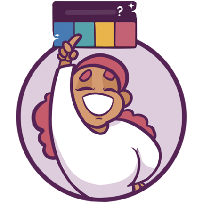 a young girl standing and smiling while pointing her hand towards a placard with blank space for questions