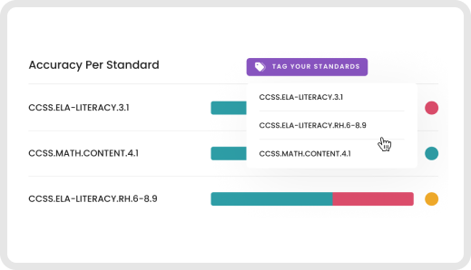 A menu that displays the option to set specific state standards to a question