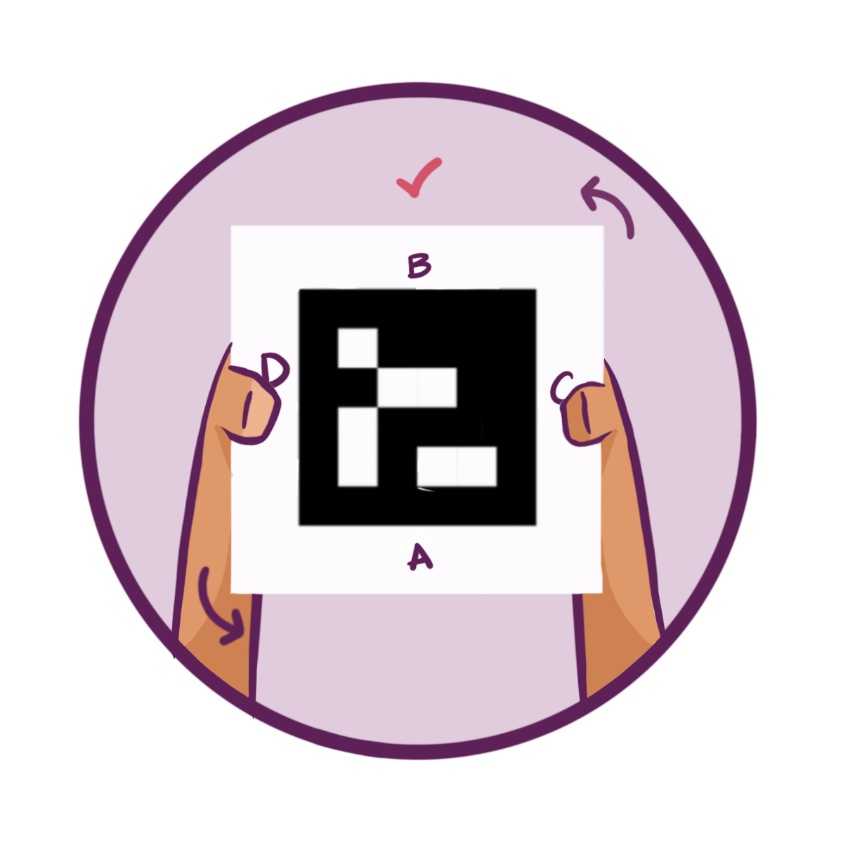 Two hands rotate the Q-card so the correct answer option is on top