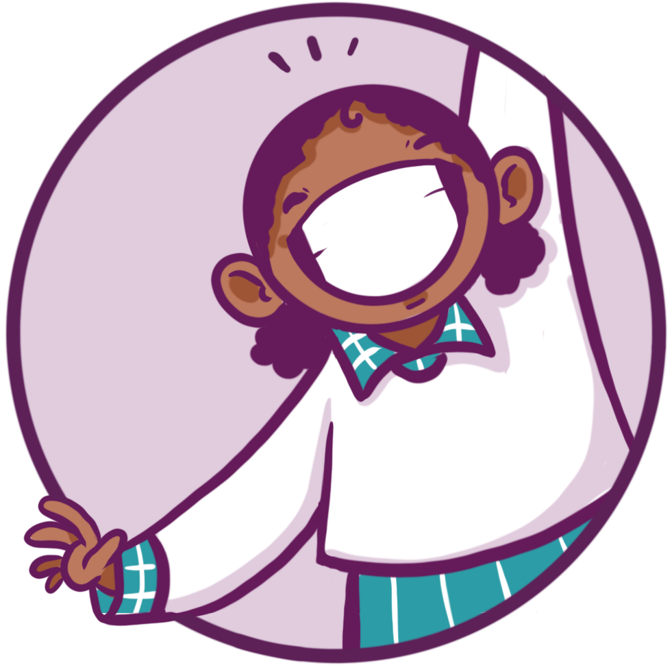 A happy student raises one arm in the air in celebration