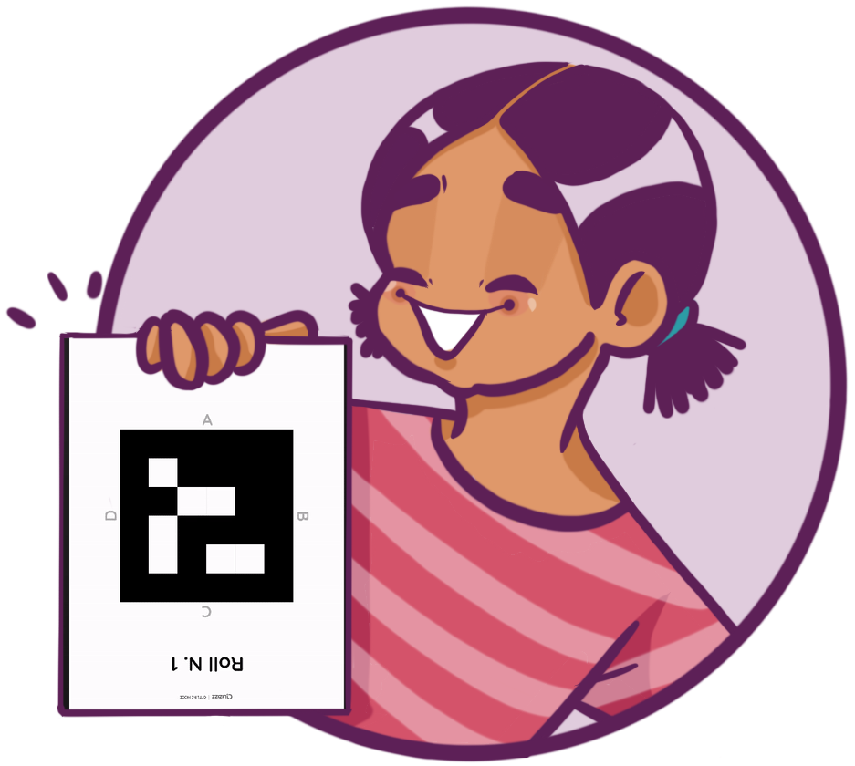 A girl interacts with a Q-card