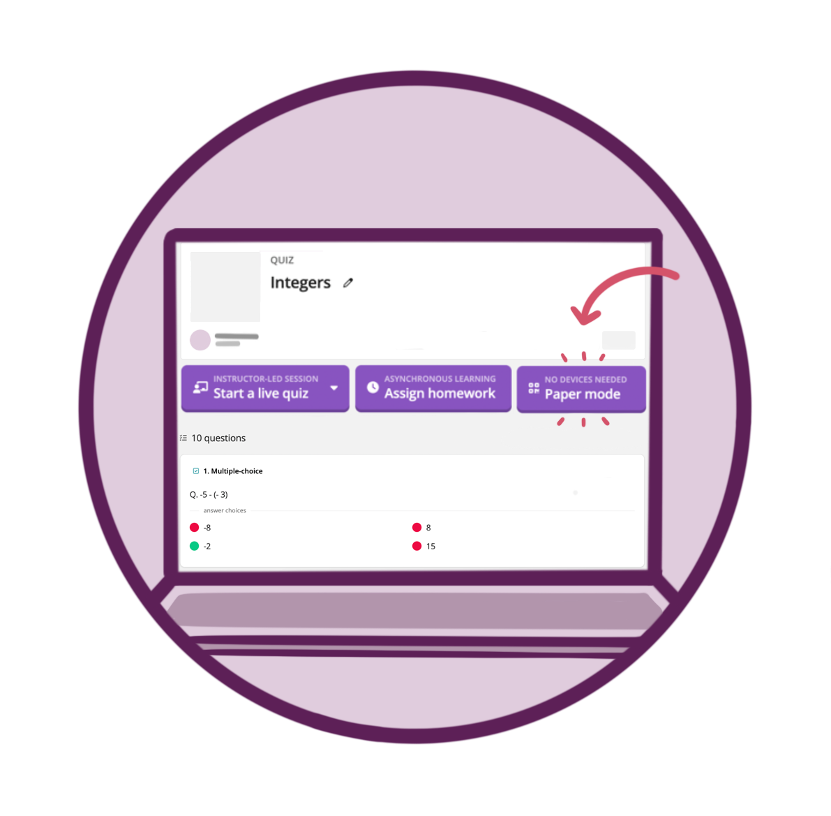 An arrow points to the 'Paper Mode' option on a laptop screen