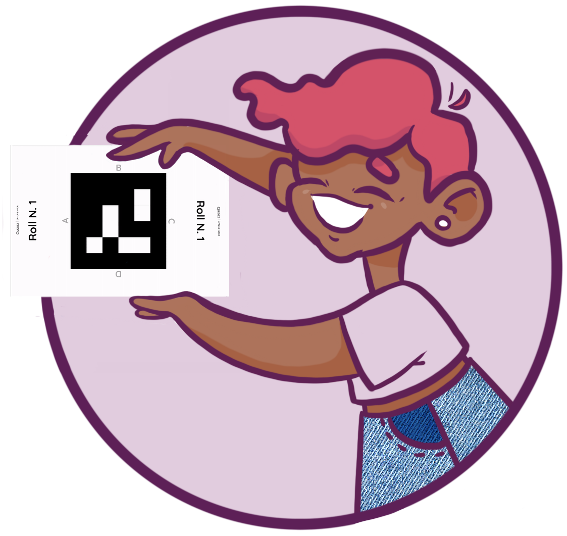 A cheerful girl holding up a specialised Paper Mode QR code