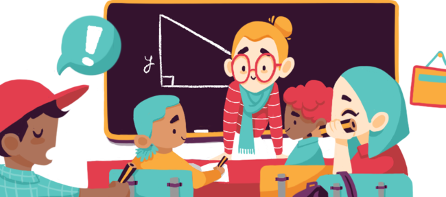 A classroom with a teacher interacting with kids